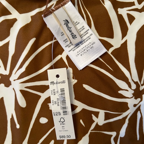 Madewell Double Strap, One Shoulder, One Piece Flora Sepia Abstract Swim Suit - Picture 7 of 10